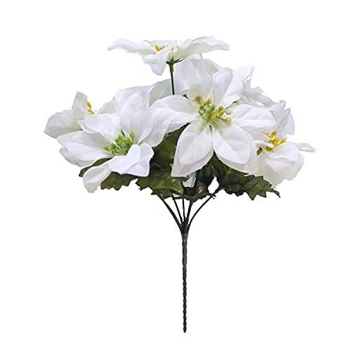 Lot de 2 bouquets de poinsettia artificiels blancs en soie pour décoration