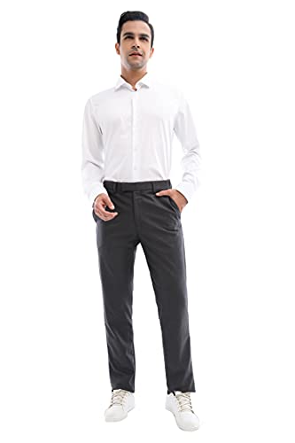 SUNNOW Men Dress Pants Regular Fit Wrinkle Free Business Casual Mens Slacks Flat-Front Expandable Waistband Stretch Pants (Gray, 38, Numeric_38)