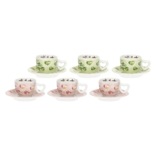 THUN - Set 6 tazzine espresso - porcelllana - Collezione Cuori in Fiore - 13 x 6 cm