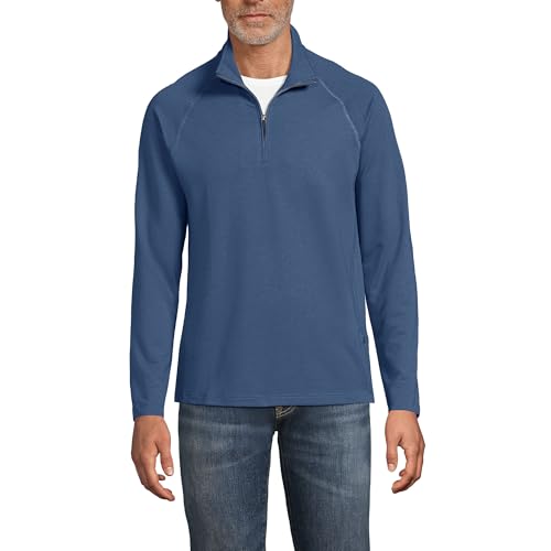 Lands' End Men's Long Sleeve Flex Performance Quarter Zip Large Light Indigo Blue