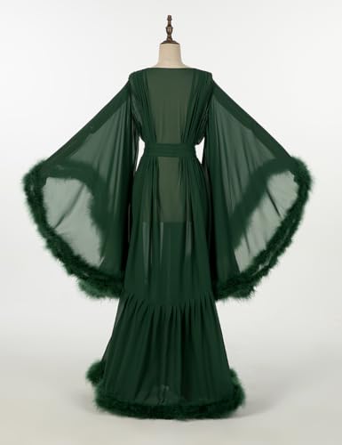 Women's Sexy Feather Bridal Robe Long Old Hollywood Chiffon Robe Sheer Maternity for Photoshoot Sleepwear Nightgown Bathrobe3