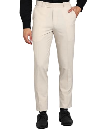 Image of GHPC Stylish Slim Fit Polyester Lycra Stretchable Formal Pant for Men | Mens Fashion Plain Solid Wear Dress Trousers Pants for Office or Party
