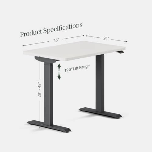 Image of Branch Duo Standing Desk, Adjustable Standing Desk with 20 inch Range | OLED Control Panel, Frameless Design and Compact Size Suitable for Many Spaces, 36 Inches, Charcoal Base, White Top
