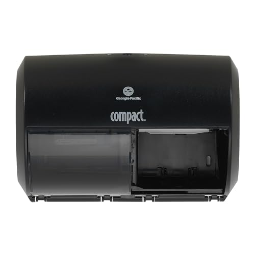 Compact 2-Roll Side-by-Side Coreless High-Capacity Toilet Paper Dispenser by GP PRO (Georgia-Pacific), Black, 56784A, 1 Dispenser