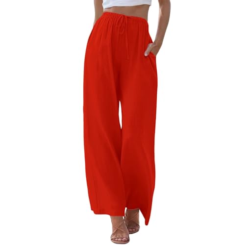 Pantalones deportivos para mujer, de pierna recta, elegantes para mujer, talla grande, pantalones de playa, pantalones holgados de cintura alta, pantalones cortos pequeños y ligeros, rosso, M