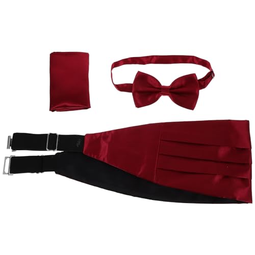 Set de Corbatín, Faja y Pañuelo para Hombre Color Vino