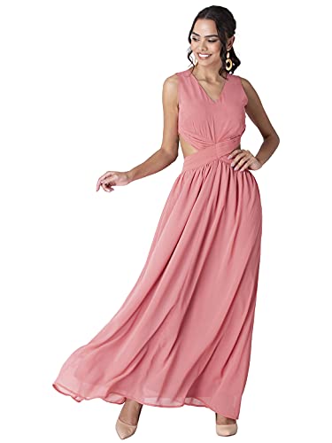 Image of FabAlley Women's Georgette Pink Cut Out Waist Maxi Dress