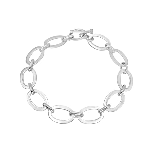 Bracelet chaîne à maillons ovales en argent massif de qualité supérieure pour femme