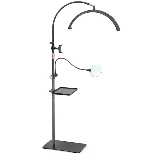 MEIAOELEC Lash Light 2500LM Half Moon Light with Tool Tray 2X Magnifier Phone Holder for Nail Art Tattoo Eyelash Extension SPA Lighting Floor Esthetician Lamp with Color & Brightness Adjustment