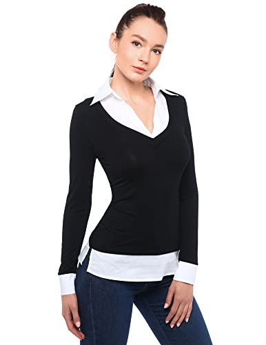 AmélieBoutik Women Faux Shirt 2 in 1 Style Long Sleeve Pullover Blouse Top2