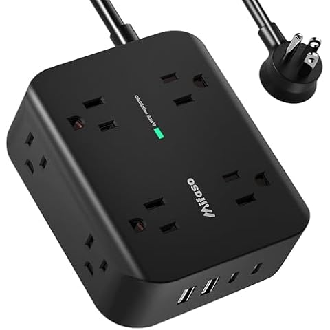 Power Strip Surge Protector - Flat Plug, Wall Mount, 8 Wide Outlets with 4 USB Ports (2 USB C), 5FT Heavy Duty Extension Cord with Multiple Outlets, Charging Station Overload Protection for Home Dorm Cover