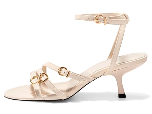 Coutgo Womens Kitten Low Heels Sandals Strappy Dress Shoes Open Toe Summer Party Wedding Shoes - Main Image