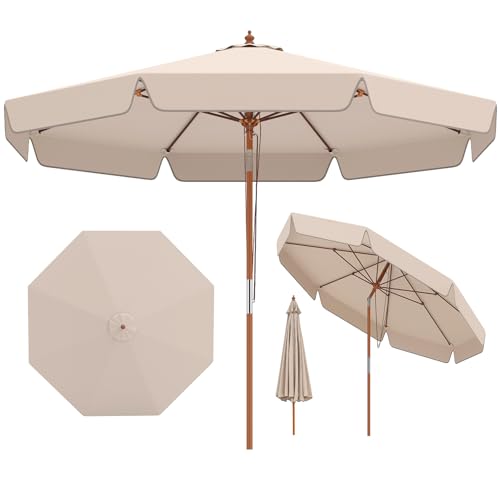 RELAX4LIFE Parasol Inclinable 3M à Volants, Parasol de Jardin Exterieur en Bois de Hêtre, 8...