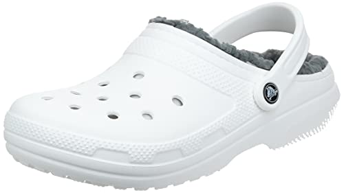 Crocs Unisex Child Kids' Classic Lined | Kids' Slippers Clog, White/Grey, 6 Big Kid US by Crocs - Used condition - US$21.60