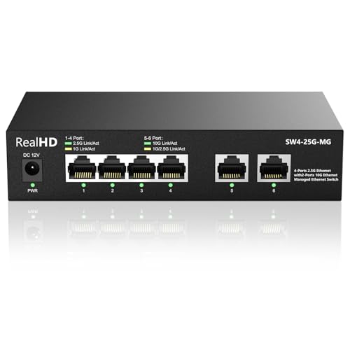 Image of 10Gb RJ-45 Ethernet Network Switch Web Managed, 2 x 10Gb RJ45 Ports, 4 x 2.5Gb Base-T Ports | Multi Gigabit Switch 1G / 2.5G | 60G Bandwidth | Fanless Metal Internet Switch for Wireless AP, NAS, PC