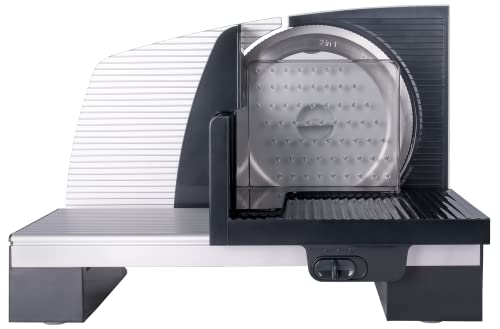 Steba Allesschneider AS 200, Made in EU, Solinger Edelstahlmesser, Schnittst?rke bis 15mm einstellbar, Leichtg?ngiger Schlitten mit Handschutz und Lebensmittelhalter, Doppelter Sicherheitsschalter