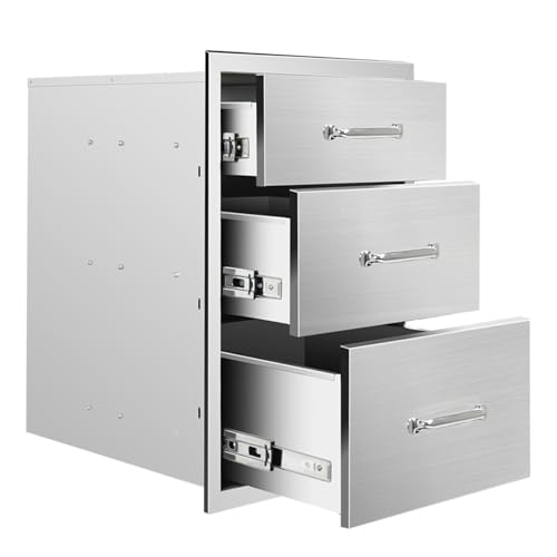 Image of Outdoor Kitchen Drawers 18''Wx 24''H x 23''D Stainless Steel Drawer BBQ Triple Drawers with Chrome Handle for Outdoor Kitchen Island, Patio Grill Station