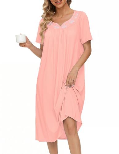 Image of Ekouaer Moo Moos for Women House Dress With Pockets Cotton Nightgowns Short Sleeve Night gowns Embroidered Mumu Dress