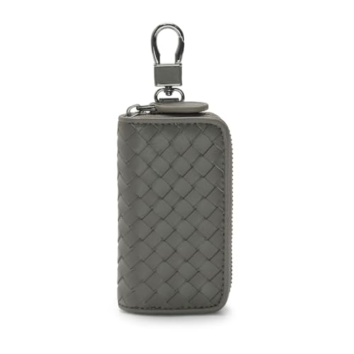 2R Woven Genuine Leather Key Case with Zipper and Carabiner