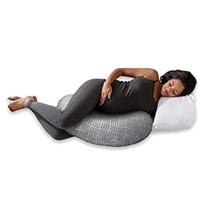 Boppy Cuddle Pregnancy Pillow with Removable, Breathable Cover | Gray Basket Weave | Plush Contoured Support | Prenatal…