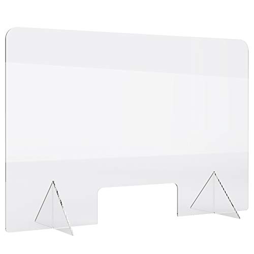 Sneeze Guard Panel for Desk, Counter and Table, Portable Plexiglass Barrier, Clear Acrylic Shield (48