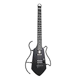 Electric Travel Guitar, Portable Headless Mini Electric Guitar, Lightweight Solid Body Guitar Kits for Practice, Easy Assemble Frames with Gig Bag and Accessories (Black)