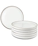 Mora Ceramic Flat Dinner Plates Set of 6, 10.5 in High Edge Dish Set - Microwave, Oven, and Dishwasher Safe, Scratch Resistant, Modern Dinnerware- Kitchen Porcelain Serving Dishes - Vanilla White