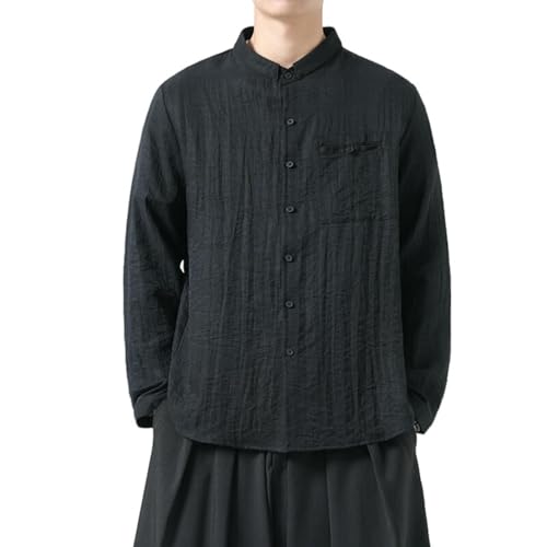 Chemise style chinois homme lin chanvre manches longues respirante