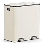 VonHaus Kitchen Bin, 60L Double Recycling Bin for Kitchen, Two Section Food Waste Separation System with Non-Slip Base & Removable Inner-Compartments, Large Airtight Trash Can, 2 x 30L (Cream)