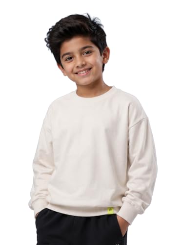 Image of KiddoPanti Boys Solid Round Neck Full Sleeve Fleece Sweatshirt | 60% Cotton 40% Polyester | Soft Warm Winter Pullover | Ribbed Cuffs & Hem | Casual Winter Sweatshirt for Kids