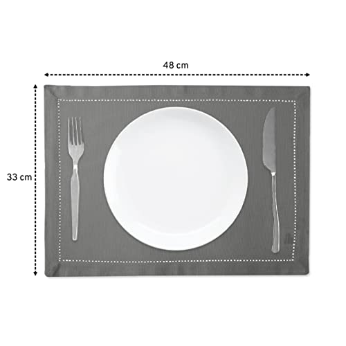 Image of Encasa Homes 100% Pure Cotton Hemstitched Dining Table Placemats of Size 48x33 cm (Rectangular) - Grey - Set of 4 | Perfect for Party, Home, Cafes, Restaurant & Hotels - Machine Washable