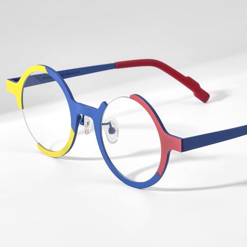 Image of FONEX Colorful Pure Titanium Glasses Frame Women Retro Round Eyeglasses