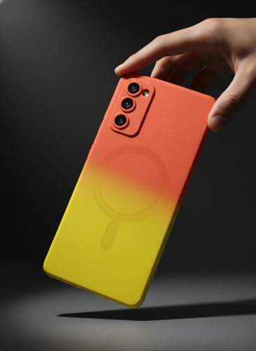 Image of amazon basics Gradient Mag-Safe Case for Samsung Galaxy S20FE 5G | Soft Silicone Shockproof Cover with Camera Protection | Slim Lightweight Design | Smooth Touch & Durable - Orange & Yellow