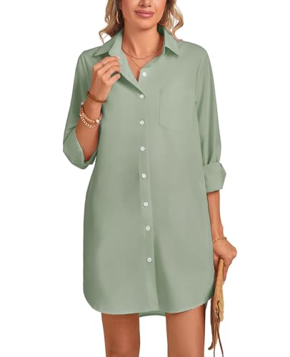 Image of MINTLIMIT Womens Button Down Shirt Dress Spring Summer Loose Casual Long Sleeve Shirt Dresses with Pockets 2025 Trendy