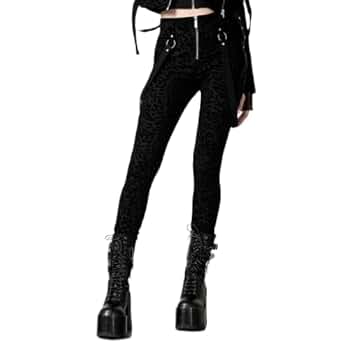 Killstar Hellcat Zip Up Woman's Trousers Black Leopard Print