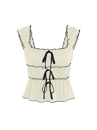 CIDER Contrasting Trim Knotted Short Sleeve Blouse