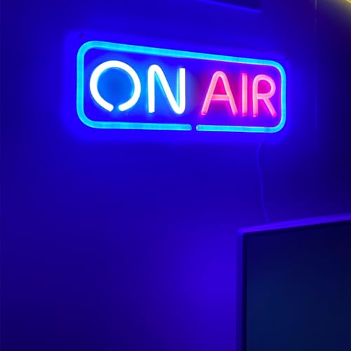 Image of On AIR Neon Sign - On AIR Led Neon Sign with Transparent Acrylic Backplate For Live Streaming Studios, Bedrooms, Cafes Home, Bar, Club, or Garage Live Streamers & Gamers, Designers, Home Use (on air(Blue Red White))