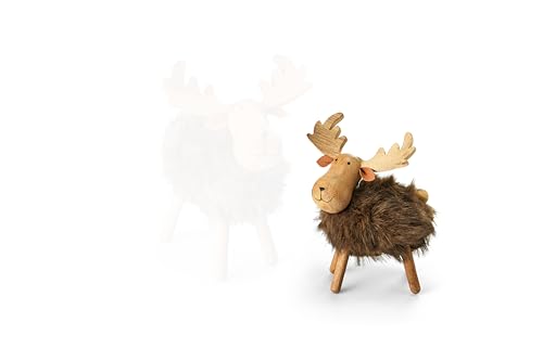 Philippi Jakob Elch, Deko-Figur, Naturholz und Webpelz, Skandinavischer Stil, Winterliche Dekoration, Weihnachtsdekoration (Größe S)