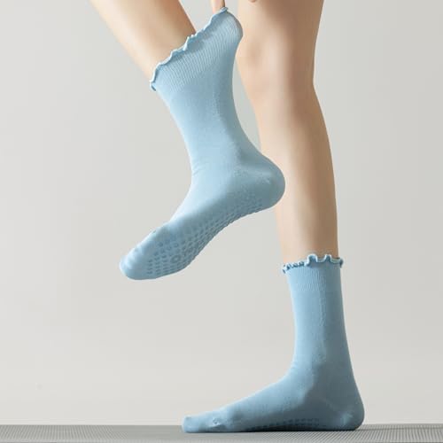 Image of 3 Pairs Pilates Socks with Grips for Women Non Slip Grip Ruffle Yoga Ankle Grippy Socks