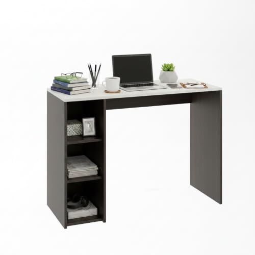 Image of FURNEASER Dettlet Engineered Wood Study Table with Side Storage Shelves, Space-Saving Computer & Laptop Desk for Home Office, Writing Workstation for Students (103x40cm)