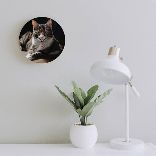 Horloge bois chat tigré sans cadre | Solution déco murale épurée 30cm