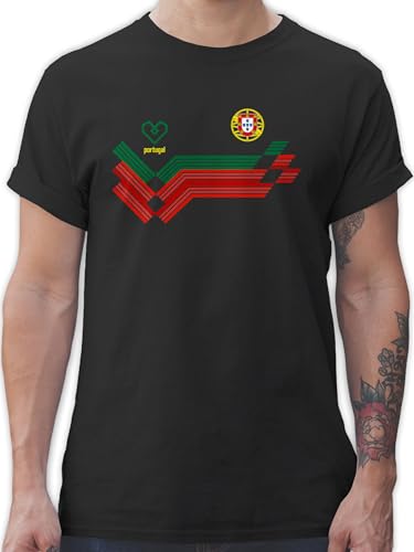 T-Shirt Herren - Fu&szlig;ball WM - Portugal Fanartikel EM | Portugal Wappen - M - Schwarz - Trikot Fussball Shirt m&auml;nner Europameisterschaft Logo Tshirt fussballtrikot fu Ball 2024 Herren-Shirt Shirts