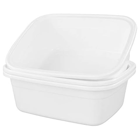 AnnkkyUS 16 Quart Plastic Wash Basin, White Dish Washing Tub Set of 3 Cover