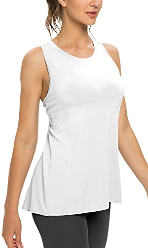Sanutch Open Back Workout Tank Tops For Women Tie Back Yoga Tops Backless Shirt White S #TOP1