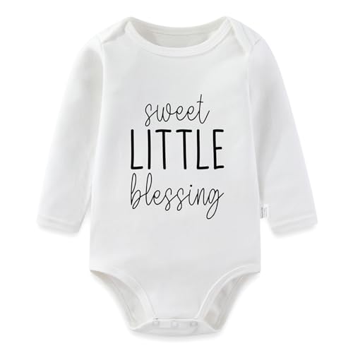 Xoleutpee Sweet Little Blessing Long Sleeve Baby Bodysuits, Newborn Essentials Must Haves Infant Romper, Jesus Gifts for Boys Girls (White, 0-3Month)