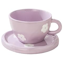 Purple Flowers Coffee Mug Set with Saucer