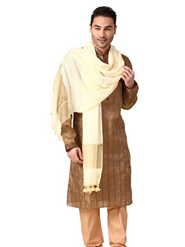 Image of DUPATTA BAZAAR Men's Cream Linen Dupatta for Kurta /Sherwani /Achkan