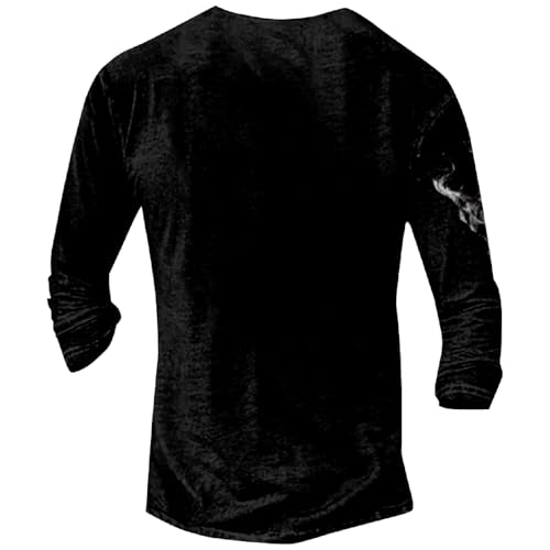 ZOCAVIA Men's Distressed Henley Shirts Retro Long Sleeve Button V Neck Pullover Tops Fall Cross Skull Graphic Washed T-Shirts2