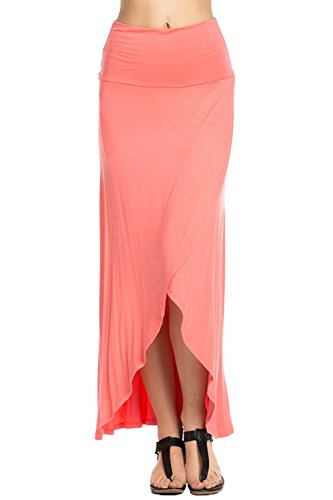 Azules Women s High Low Hem Maxi Skirt (Coral, Large)