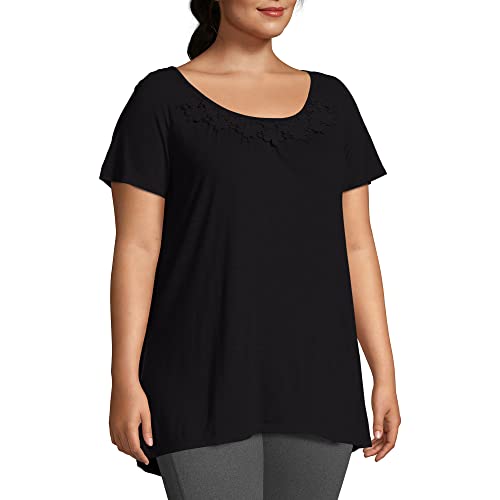 Just My Size Women's Shirt, Plus Size Short-Sleeve Slub Jersey Women's Tunic, JMS Short Sleve Shirt With Crochet Trim